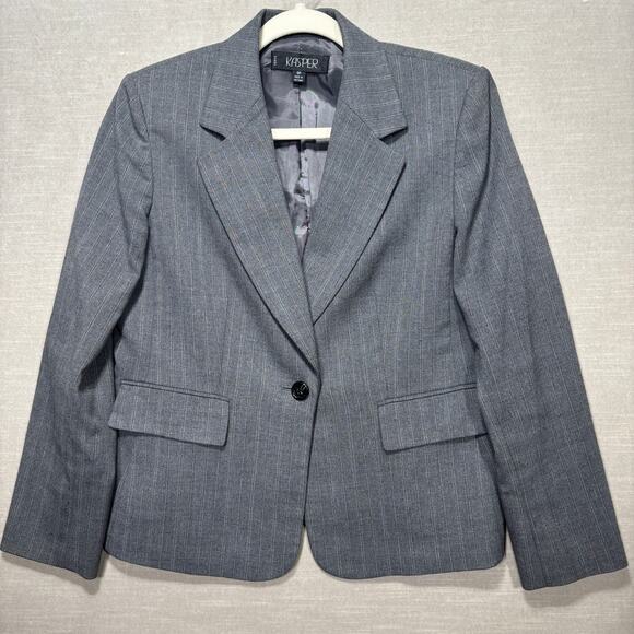Kasper Gray Pinstripe Blazer 6P Single Button Tailored Lined Classic Career - Picture 1 of 7